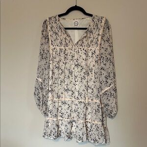 Blue Rain Black and White Floral Boho Dress